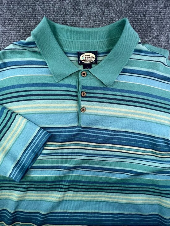 Tommy Bahama Other - Tommy Bahama Polo Shirt Mens Large Silk Blend Blue Green Short Sleeve Striped